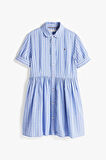 Kız Çocuk Th Çizgili Kısa Kollu Gömlek Elbise - Mavi | 10 Yaş
