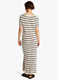 Tommy Hilfiger Yuvarlak Yaka Beyaz Midi Kadın Elbise WW0WW444890FB
