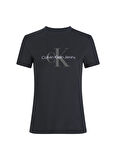 Calvin Klein Jeans Yuvarlak Yaka Düz Siyah Kadın T-Shirt SS MONOLOGO ARCHIVE JERSEY