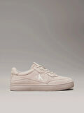 Calvin Klein Jeans Erkek Beyaz CK Logolu Bej Deri Sneaker