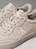 Calvin Klein Jeans Erkek Beyaz CK Logolu Bej Deri Sneaker