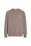 Erkek WOVEN LABEL Crew Sweatshirt- Açık Kahverengi | M