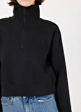 Calvin Klein LVGWS5W312UB1-PW - Siyah Fermuarlı Yaka Normal Düz Kadın Sweatshırt