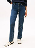 Tommy Hilfiger Yüksek Bel Dar Paça Straight Koyu Mavi Kadın Denim Pantolon WW0WW456721BK