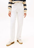 Tommy Hilfiger Yüksek Bel Dar Paça Straight Beyaz Kadın Denim Pantolon WW0WW45677YBR