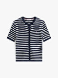Tommy Hilfiger Kadın Pamuklu İnce Örgü Kısa Kollu Bisiklet Yaka Mavi Kazak WW0WW457070BB
