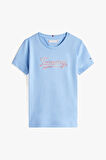 Kız Çocuk Payetli Yazı İşlemeli T-Shirt - Açık Mavi | 6 Yaş