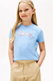 Kız Çocuk Payetli Yazı İşlemeli T-Shirt - Açık Mavi | 12 Yaş