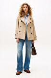 Kadın Kruvaze Yaka Kısa Trençkot - Bej | 42