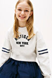 Kız Çocuk Yarasa Kollu Baskılı Sweatshirt - Gri Melanj | 12 Yaş