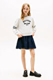 Kız Çocuk Yarasa Kollu Baskılı Sweatshirt - Gri Melanj | 16 Yaş
