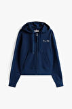 Kadın Tam Kalıp Fermuarlı Kapüşonlu Pike Sweatshirt - Lacivert | XL