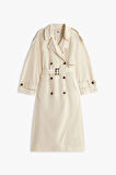 Kadın Oversize Fit Kemerli Trençkot - Krem | XS-S