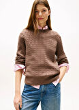 Tommy Hilfiger Yuvarlak Yaka Standart Düz Kahve Kazak Kadın WW0WW44993GTO