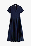 Kadın 1985 Midi Kruvaze Eteği Piliseli Polo Elbise - Lacivert | M