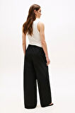 Kadın Beli Lastikli Geniş Paça Pantolon - Siyah | 38