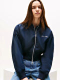 Tommy Hilfiger Kadın Naylon Normal Kesim Kısa Mavi Bomber  Ceket WW0WW45634C1G
