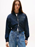 Tommy Hilfiger Kadın Naylon Normal Kesim Kısa Mavi Bomber  Ceket WW0WW45634C1G