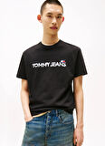 Tommy Jeans Bisiklet Yaka Baskılı Siyah Erkek T-Shirt DM0DM21585BDS TJM REG BADGE PLAY TE