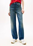 Tommy Jeans Yüksek Bel Düz Paça Slim Straight Koyu Mavi Kadın Denim Pantolon DW0DW205121A5