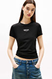 Kadın Slim Fit Logolu T-Shirt - Siyah | XS