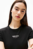Kadın Slim Fit Logolu T-Shirt - Siyah | XS