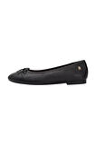 Kadın Toe Cap Leather Ballerina Shoes - Siyah | 36