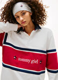 Tommy Jeans Gömlek Yaka Baskılı Ekru Kadın Sweatshırt DN0DN00068YBL