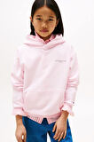 Kız Çocuk Kapüşonlu Minimal Logo Baskılı Sweatshirt - Pembe | 8 Yaş