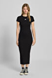 Kadın Dar Kesim Fitilli Midi Elbise - Siyah | L