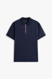 Erkek Interlock Zip Polo - Lacivert | M