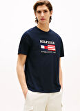 Tommy Hilfiger Bisiklet Yaka Mavi Erkek T-Shirt MW0MW39843DW5_AMERICANA MONOTYPE FL