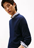 Tommy Hilfiger Bisiklet Yaka Normal Mavi Erkek Kazak MW0MW39775DW5_DC FINE MERINO WOOL C