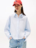Tommy Jeans Kadın Çizgili Kısa Poplin Mavi Gömlek DW0DW214000BC