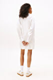 Kadın Oversize Fit Cepli Mini Gömlek Elbise - Ekru | L