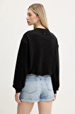 Kadın Crop Script Logolu Sweatshirt - Siyah | S