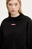 Kadın Crop Script Logolu Sweatshirt - Siyah | S