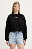 Kadın Crop Script Logolu Sweatshirt - Siyah | M