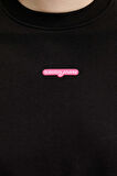 Kadın Crop Script Logolu Sweatshirt - Siyah | XL