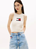 Tommy Jeans TJW RIB RACER TANK Kadın Beyaz Kazak DW0DW20975YBL
