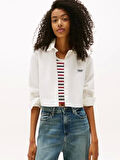 Tommy Jeans Kadın Çizgili Kısa Poplin Beyaz Gömlek DW0DW21400YBL