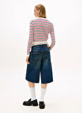 Tommy Jeans Yuvarlak Yaka Standart Çizgili Lacivert - Kırmızı - Beyaz Kazak Kadın DW0DW209760FG