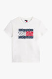 Tommy Jeans Kadın Çiçekli Bayrak Desenli Beyaz T-shirt DW0DW20897YBL