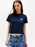 Tommy Jeans TJW REG SH TOMMY US FLAG SS TEE Kadın Mavi T-shirt DW0DW21423C1G