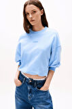 Kadın Crop Script Logolu Sweatshirt - Mavi | M
