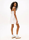 Tommy Jeans TJW BRODERIE ANGLAISE DRESS Kadın Beyaz Elbise DW0DW21165YBL