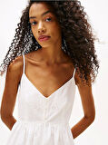 Tommy Jeans TJW BRODERIE ANGLAISE DRESS Kadın Beyaz Elbise DW0DW21165YBL