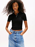 Tommy Jeans TJW POINTELLE POLO Kadın Siyah Kazak DW0DW20965BDS