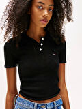 Tommy Jeans TJW POINTELLE POLO Kadın Siyah Kazak DW0DW20965BDS