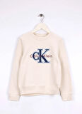 Calvin Klein Baskılı Erkek Çocuk Ekru Sweatshırt IB0IB02585PGB